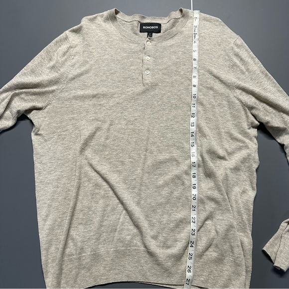 Men's Large Bonobos Henley Sweater  Grey Beige Heathered Preppy Casual Slim Top - Picture 8 of 9